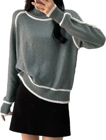 여성용 니트 스웨터 긴팔 터틀넥 두꺼운 원단 캐주얼 그레이