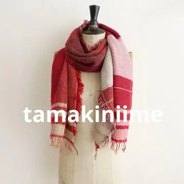 타마키 니이메 울 혼방 숄 스톨 빨간색 레드 베이지