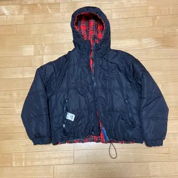 xgirl 후드 부착 다운 자켓 블랙 리버서블