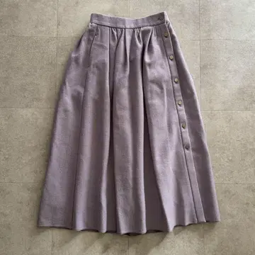 에브르 롱 스커트 퍼플 라벤더 골드 버튼 36 플레어 울