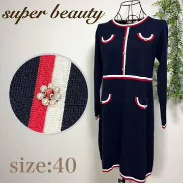 슈퍼 뷰티 니트 원피스 니트 원피스 네이비 비쥬 꽃
