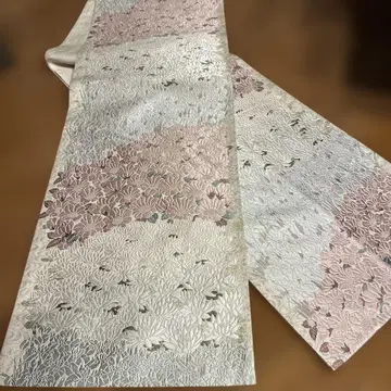 꽃무늬 자수 후쿠로 오비 핑크 화이트