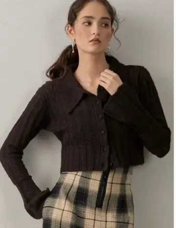 [] 컬러 디자인 시어 니트 가디건 풀오버 [브라운]