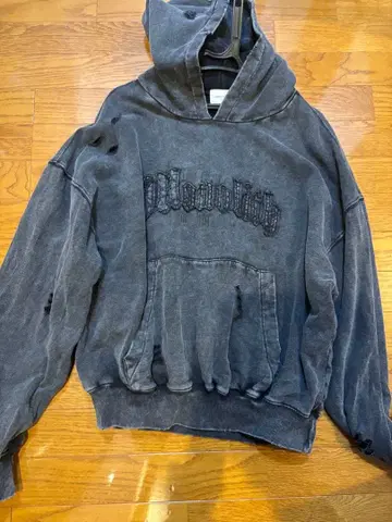 ANDER HUNK m 사이즈 데미지 가공 다크 그레이 후드티