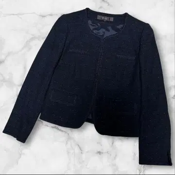 리플렉트 노카라 자켓 트위드 라메 L 사이즈 네이비