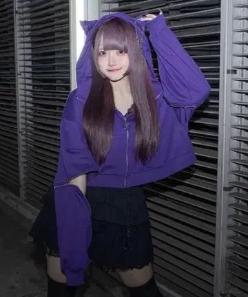 palelfy 고양이 귀 지퍼 후드티 퍼플 보라색 완판템