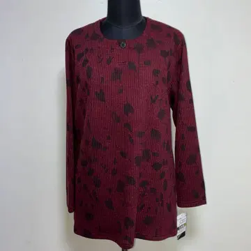 일본제 새상품 꽃무늬 리브 1버튼 튜닉 와인 여성