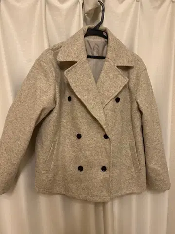 울 혼방 베이지 더블 브레스트 코트
