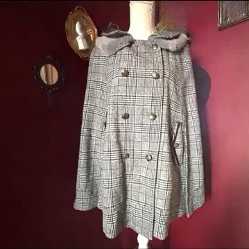 케이프 코트 axesfemme 엑시즈팜 글렌체크 패턴 퍼 포함