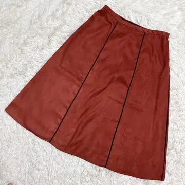 couvee 고품질 스웨이드 플레어 라인 종아리 기장 오렌지 스커트