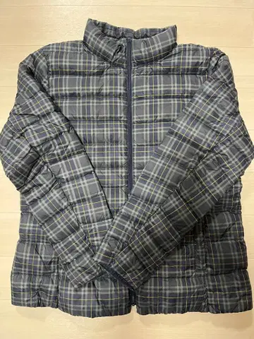 네이비 계열 체크 다운 자켓