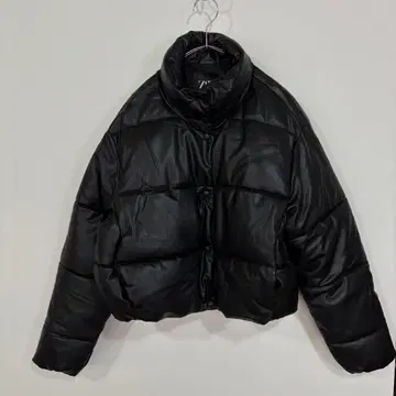 ZARA 인조 가죽 충전솜 다운 자켓 블랙 M