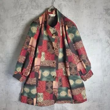 [ 빈티지 ] 구제 의류 스탠드 카라 코트 올 패턴 스카프 패턴 레트로