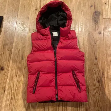 nano universe 후드 부착 빨간색 다운 베스트