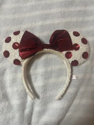 미니 머리띠 화이트 빨간색 도트