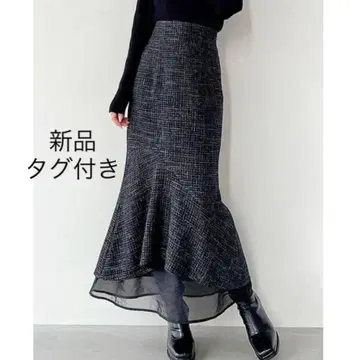 새상품 리젝시 시어 도킹 트위드 스커트 라메 머메이드 롱