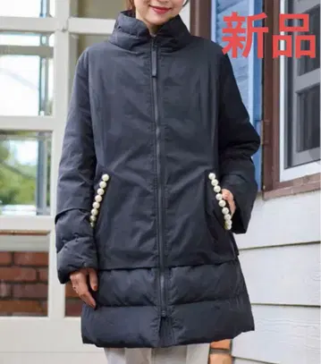 로즈 티아라 블랙 다운 코트 펄 장식 포켓 새상품