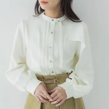 턱콤비플레어아지메 블라우스 UNITED TOKYO 화이트