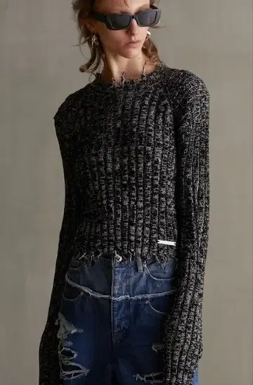 prank project 크롭 니트 긴팔 블랙 그레이