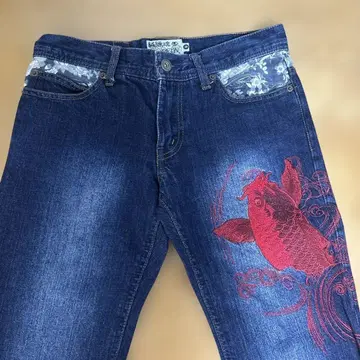 카라쿠리타마시류기 일본풍 패턴 붉은 잉어 데님 S 사이즈