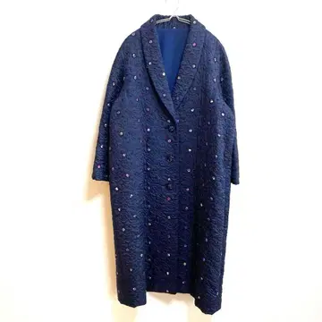 [카와모토 드레스] 숄카라 롱 코트 전체 자수 패턴 앞 버튼 F