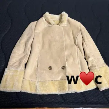 w c 더블씨 무스탕 스타일 라이더 자켓 보아 베이지