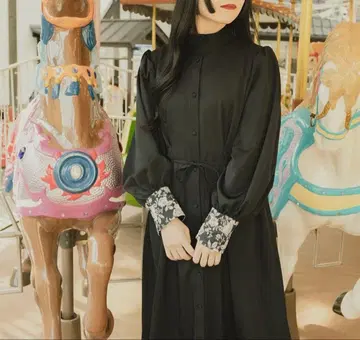 쿠틸과 레트로 소매 자카드 원피스