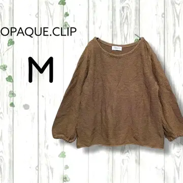 오파크 클립 퍼프 슬리브 상의 얇은 소재 니트 브라운