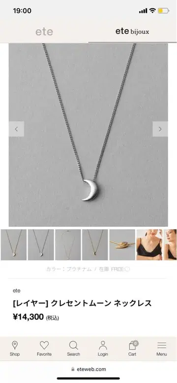 ete 크레센트 문 목걸이 실버