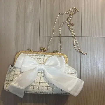 화이트 트위드 리본 숄더백