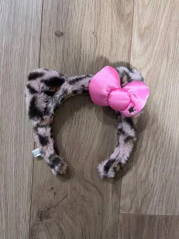 유니버셜 레오파드 무늬 머리띠 핑크 리본