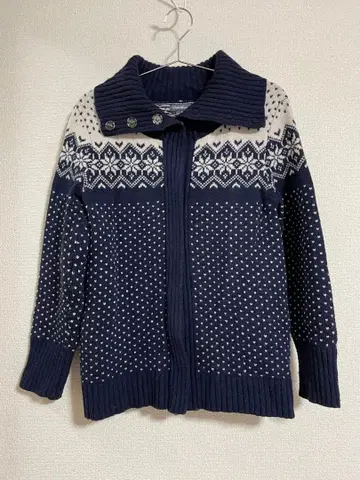 가디건 노르딕 네이비 빅 칼라 올 패턴