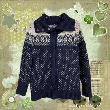 에디 바우어 가디건 구제 의류 노르딕 네이비 빅 컬러 올 패턴