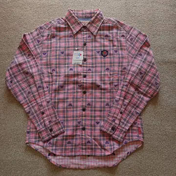 미키 하우스 긴팔 셔츠 S 핑크 계열 체크 무늬