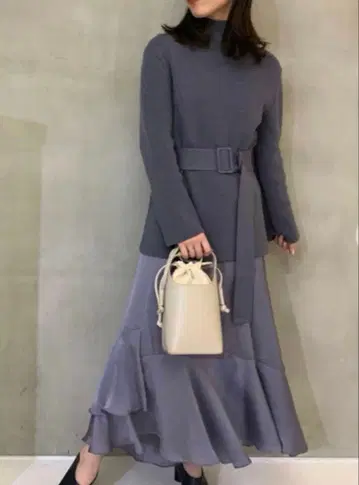 FRAY.ID 비대칭 스커트 set 원피스 블루