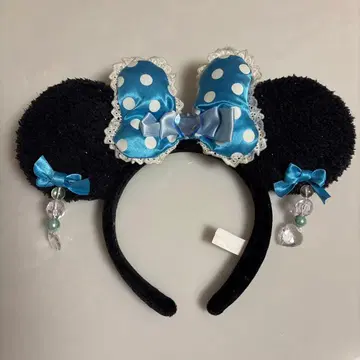 디즈니 미니 스카이블루 도트 리본 머리띠