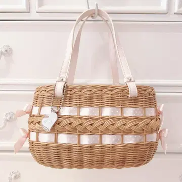 LIZLISA 계 리본 뜨개질 바스켓백 핑크 리본 걸리시