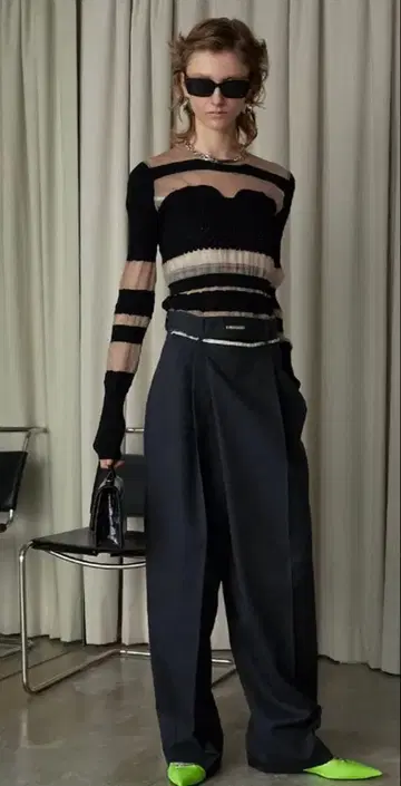 prank project 다크 그레이 와이드 팬츠 폴리에스테르 혼방