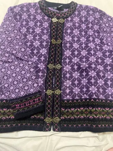 기하학 패턴 보라색 니트 가디건