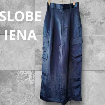 SLOBE IENA 네이비 광택 새틴 카고 팬츠 4 포켓