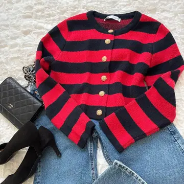 인기 ZARA 보더 골드버튼 가디건