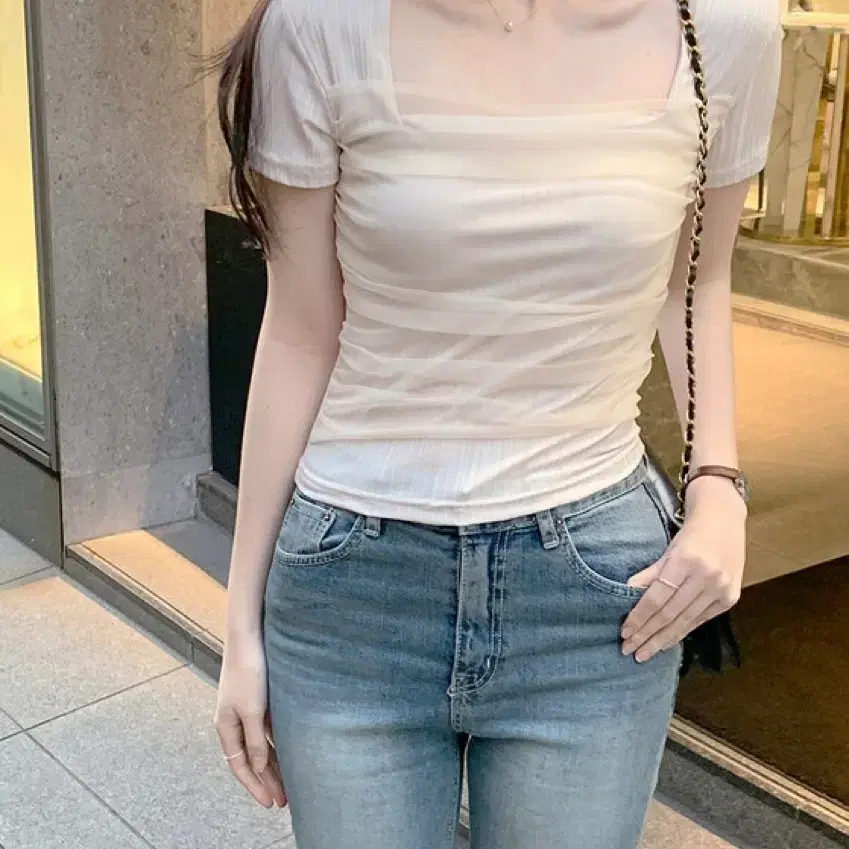 Fabbitt Lauren chiffon lace shirring half tee