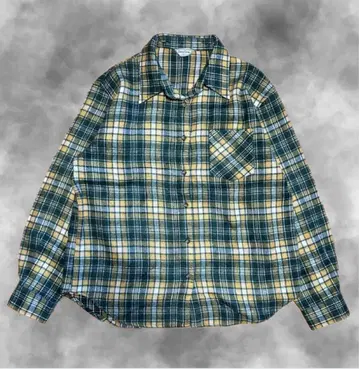00's 빈티지 플란넬 셔츠 그린과 옐로우 컬러의 체크 무늬 LL 사이즈