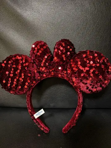 미니 귀 모양 머리띠 빨간색 스팽글