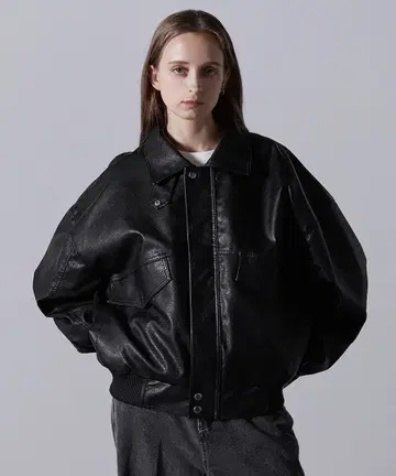 [ CLEL ] 빈티지 디자인 인조 가죽 블루종