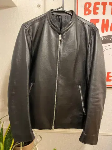 블랙 가죽 싱글 라이더 자켓