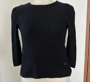 폭시 니트 상의 스웨터 블랙 울 7부 소매