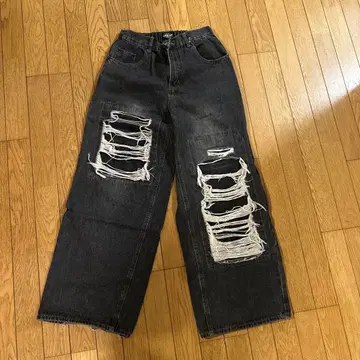 CHOIZE 데미지 가공 와이드 팬츠 다크 그레이