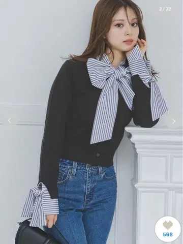 SNIDEL 보타이 도킹 니트 풀오버 BLK