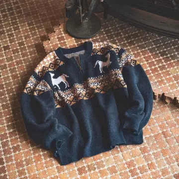 니코앤드 말 패턴 자카드 ZIP 니트 풀오버 네이비